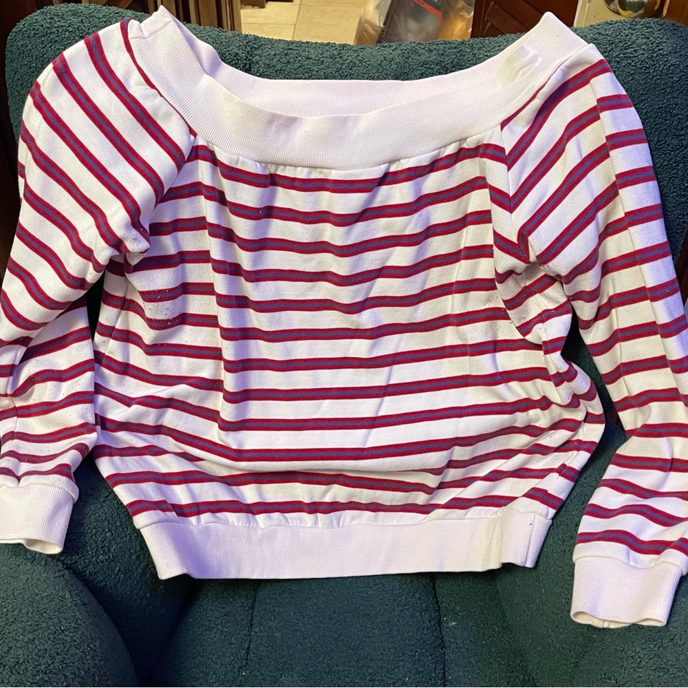 Forever 21 Off-the-Shoulder Striped Sweater - Red and White